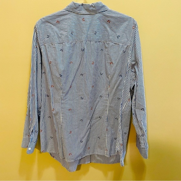 Talbots Blue and White Stripe Butterfly Print Button Down Shirt 2X - Picture 5 of 7